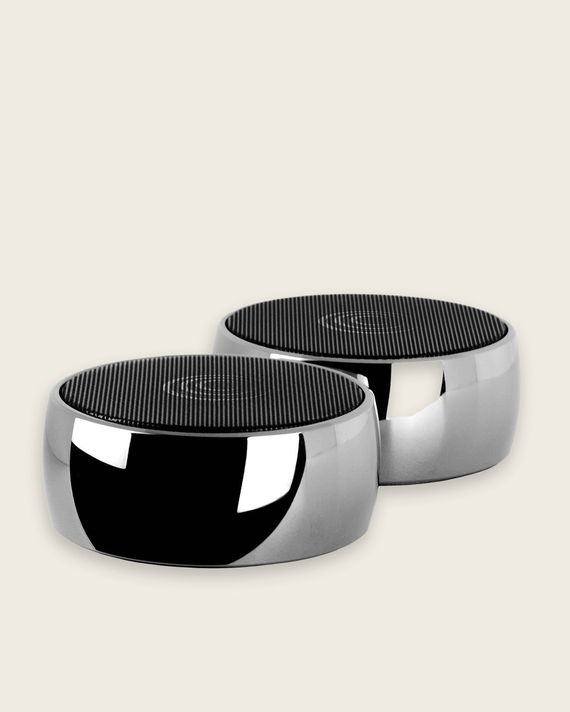 A set of shiny new solu meditation speakers.